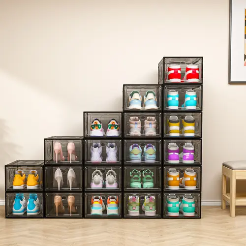 7CODE Transparent Shoe Box Storage Set, Durable Thick Hard Plastic Home Supplies with Magnetic Acrylic Flip-Top Lid, Shoe Rack Organizer for Home Organization Storage
