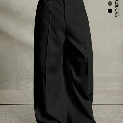 Casual Wide-Leg Plaid Baggy Pants Bottoms, Basic Versatile Loose-Fit Button Trousers, Lightweight and Comfortable All-Seasons Fashion Wear