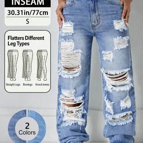 Fashion Street Style High Waist Pocket Ripped Denim High Rise Jeans, Women's Loose Baggy Straight-Leg Pants for Spring Summer Fall, Trendy Casual Wear, Casual Design Jeans, Streetwear, Womenswear