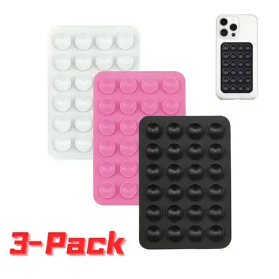 3-Pack Silicone Non Slip Smartphone Holder - Universal Cellphone Grip Stand Mount, Vehicle Accessories, Strong Sticky Base, 24 Suction Cups Stability, Hands-Free Smooth Surface Use, Fits Most Mobile Devices (White,Pink,Black), Grip That Stays