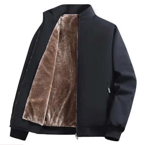 Men's Fitted Fleece Coat - Plain Long-Sleeve Warm Clothes with Warmth, Minimalist Style Pairs with Any Look, Minimal Aesthetic, Modern Vibe for Autumn Winter Outdoor Menswear Jackets & Coats,sohochic
