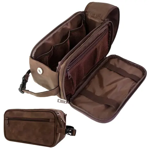 PAVILIA Toiletry Bag for Men, Travel Essentials Shaving Dopp Kit, Mens Travel Bag Toiletries Organizer Case for Grooming, PU Leather Water Resistant Cosmetic Bag Pouch