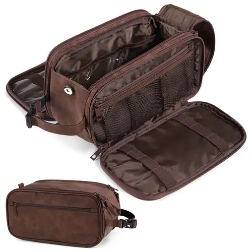 PAVILIA Large Toiletry Bag for Men Women, Mens Travel Bag Toiletries Organizer Case for Grooming, Travel Essentials Shaving Dopp Kit, PU Leather Water Resistant Cosmetic Pouch