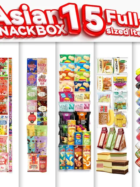 Asian Snack Box 15 Full-Size Japanese Korean Chinese Snacks & Drinks Dessert Candy