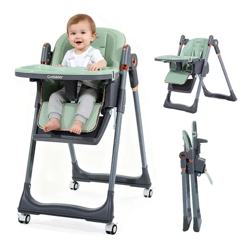 3-in-1 Foldable Convertible High Chair (6+ Months to 3 Years) - Baby Furniture with Metal Frame, 5 Adjustable Height Settings, Reclining Seat, 5-Point Safety Harness, Removable Tray, Lockable Wheels, Washable Pad, Portable Grows-Up Design sohochic