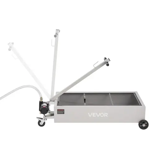 【toolupgrade】VEVOR Low Profile Oil Drain Pan, 20 Gal Capacity with 120V Electric Pump, 7.2 ft Hose, T-Folding Handle, Debris-Block Mesh, Brake-Lock 4 in Wheels, Leak-Proof Corrosion-Resistant for Cars, SUVs, Trucks, ATVs, White