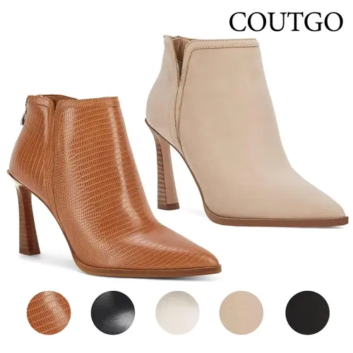 Womens High Heel Booties Pointed Toe V Cut Back Zipper Short Dress Ankle Boots