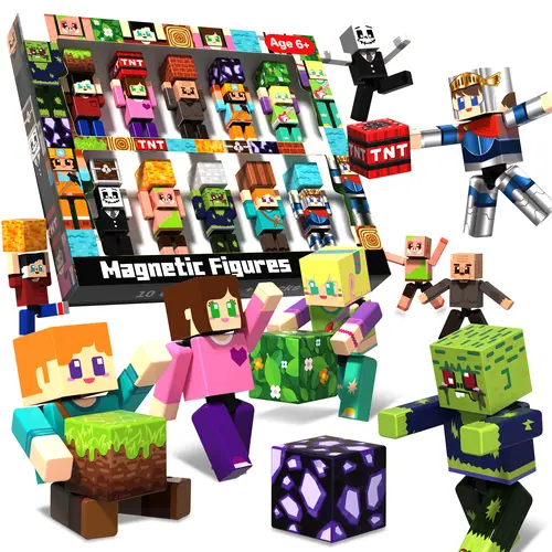 Magnetopia 10 PCS Magnetic Action Figures Playset - Buildable Blocks Kit, Magnet Cubes, Rotatable Character Open Ended Play Kids Toys, Cool Boy Gifts for 6+ Year Old Boys Girls, Summer Birthday Gift (Patent Pending), Creative Play,sohochic