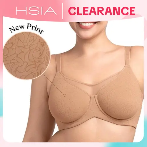 HSIA Cool Cardi Comfort Floral Print Bra Plus Size Underwire Smoothing No Padding  Wide Strap Full Coverage Unlined Minimizer T-shirt Bra