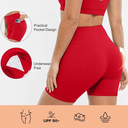 BRXL【Discount for live】Women's Fitted 5-Inch Inseam High-Waist Biking Shorts, Buttery Soft Spandex, Practical Pocket, UPF 50+ UV-Protective, Seamless Body Legging for Yoga, Gym, Running
