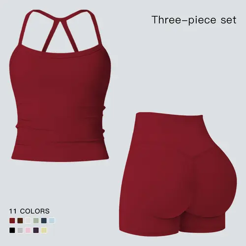 Two Piece Set Women’s Solid Backless Camisole Tank Top & High Waisted Shorts Tracksuit Set, Sleeveless Spaghetti Strap Crop Top & Skinny Shorts, Ladies Sportswear for Indoor & Outdoor Wear, Gymwear,sohochic