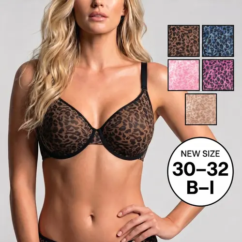 HSIA Leopard Wild Unlined Plus Size Breathable Soft Mesh No Padding Underwire Women Bra Halter Top Bra Womenswear Vneck