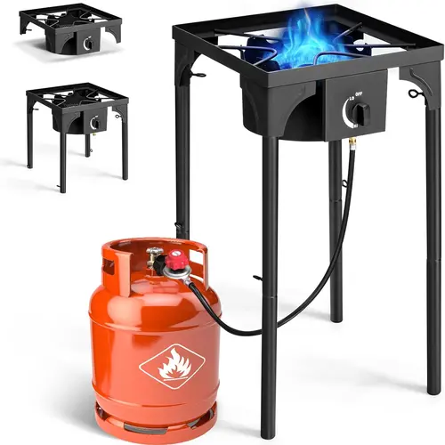 75,000 BTU Single Burner Propane Gas Stove Outdoor Cooking System - Portable Grill Outdoor, Camping Equipment with Removable Legs, Temperature Control Knobs for Backyard BBQ, Frying