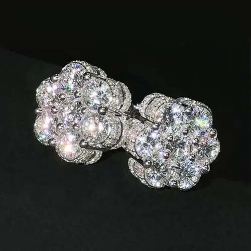 HELLOICE Moissanite Cluster Flower Stud Earrings VVS D Color Full Synthetic Moissanite Earrings Jewelry Gift