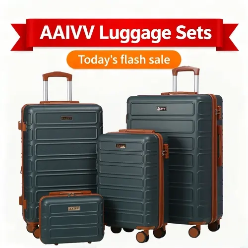 AAIVV 4-Piece Expandable Rolling Sturdy ABS Hardshell Luggage Set - 13/20/26/28in Synthetic Suitcases with TSA Lock, Double Spinner Wheels, Telescopic Handle, Easy Pull, High-Capacity for Kids' Summer/International Travel, Carry On Luggage