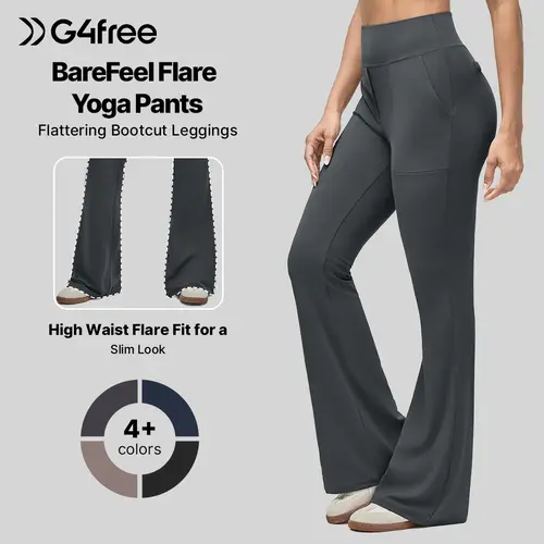 G4Free BareFeel Women's Flared Leg Pants - High-Waisted Bootcut Leggings for Women, Comfortable Stretchable Pants with Pockets, Available in Petite/Regular/Tall Sizes for Dress & Work Use