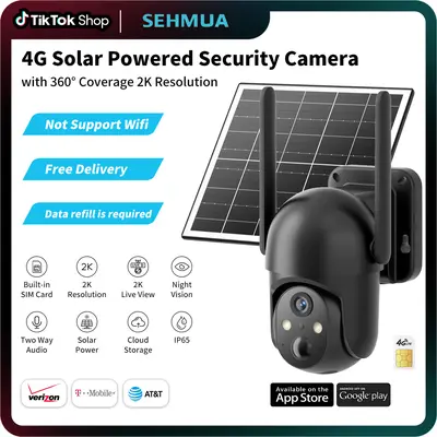 [SummerWins]4G LTE Cellular Solar Surveillance Camouflage Security Camera 2K HD Video 360° View Not Support WiFi Remote APP Controlled Waterproof Motion Activated Night Vision 4G Data Reill is Required