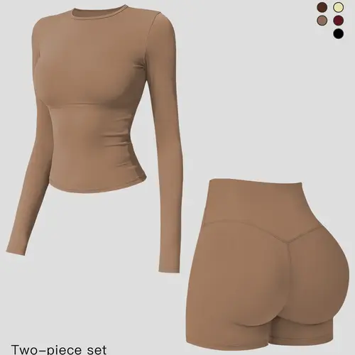 Women's Long Sleeve Co Ord Sets, Quick-Dry Fitness, Outdoor Cycling Running Sportswear for Training, Tight-Fit Fleece-Like Fabric