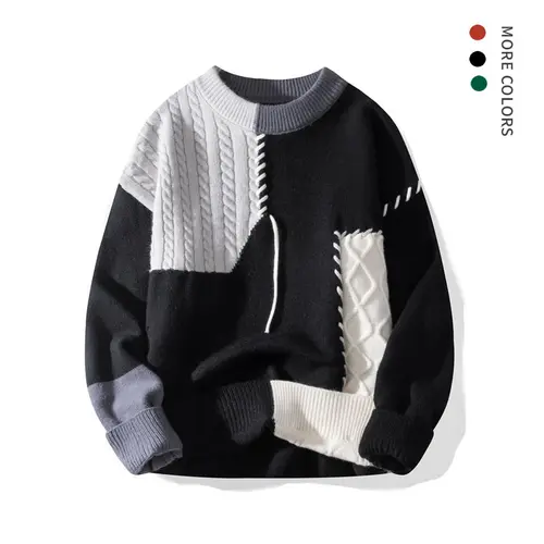 Men's Knitted Pullover Sweater - Unisex Round Neck Long Sleeve Knitwear, American Street Style, Dopamine Colors, Comfortable Polyester Clothes, Minimalist Personalized, Chic Preppy Casual Menswear Top, Fitted, Wedding Wear,sohochic
