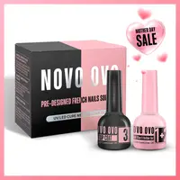 NOVO OVO French Tip Solution Kit, Including One Muti-function Gel as UV Glue, Base Coat Builder Gel 10 ml, One Premium Top Coat 10ml, for Pre-designed False Nails Tips Easy to Use 30 days lasting