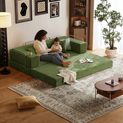 【SohoChic】80.3" Boneless sectional couch  ,Convertible Sleeper Sofa Bed,Pull Out Sleeper Sofa Bed,Removable Armrests,Deep-Seat Corduroy Modular Floor Sofa,Floor Sofa Bed Folding,No Assembly Required,Comes with Two Pillows,sectional couch,Back To School