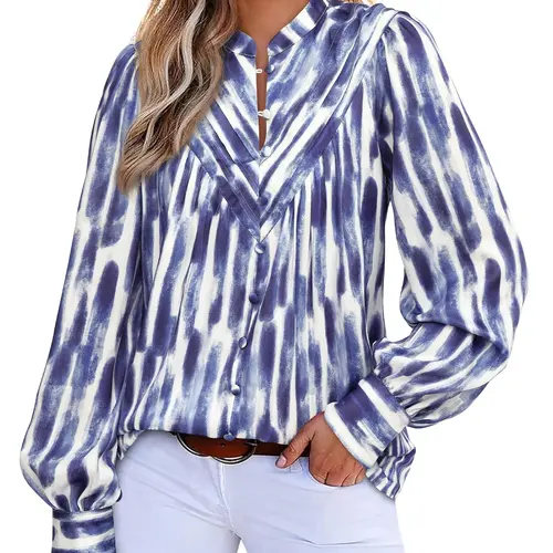 BTFBM Womens Tops Dressy Casual Fall 2026 Boho Floral V Neck Long Sleeve Half Button Down Shirt Work Business Blouses #Clearance