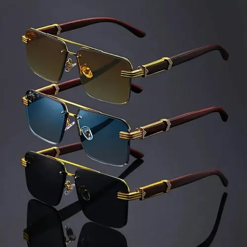 Men's Metal Square Half-Rimless Glasses, Vintage Luxury Business Casual Fashion Eyewear, Perfect for Daily Commute, Driving, Tea Parties, Stylish Glasses, Eyewear Lux Trendy