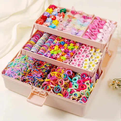 Kids' 748pcs Dopamine Colorful Cute Bowknot Hair Accessory Set - Rhinestone, Imitation Pearl, Flower, Butterfly Clips, Mini Flower Detail Clips, Minimalist Hair Hoops, Rubber, Year Round Use, Great Gift Choice,sohochic