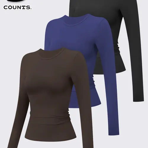 3 pcs Women's Compression Training Long Sleeve Shirts, Fitted Round Neck Yoga Tops, Moisture-Wicking Sportswear, Athletic Apparel, Athletic Wear, Fitness Training Wear, Activewear Athletic, Fitness Clothes for All Seasons, Athletic Clothing