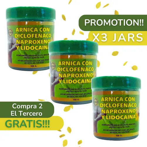 New Viral Buy One Get One Free Deal! 3 Jars Arnica Extra Fuerte Con Lido - pomada muscular 125g Each - Arnica Massage Balm – 125g | Soothing Full-Body Care