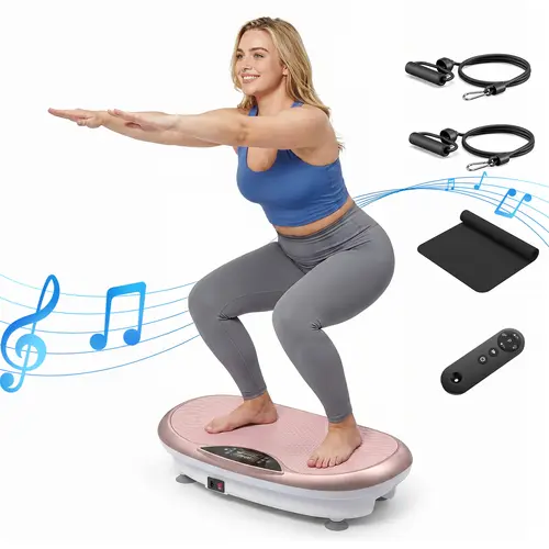 Merach 4D Vibration Plate 440LBS Capacity with Triple Motors Lymphatic Drainage & Exercise Machine with Mat, Remote, and Resistance Bands BackToSchool Home Gym Equipment