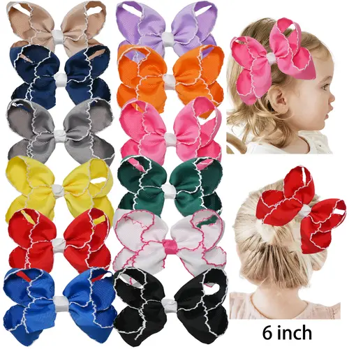 Baby Girls' JoyBowie 12-Piece 6in Colorful Twill Bubble Lace Hair Bows, Elegant Floral Graphic Barrettes - Daily/Party Hair Decor Clips,sohochic