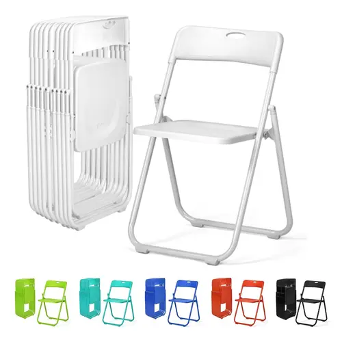 Karlhome 4/6/10 Pcs Folding Chair, 300LBS Lightweight Foldable Plastic Chair, Reinforced Metal Frame Easy to Fold & Store for Indoor Six colors & Outdoor, Wedding, Party, Meeting Room, Patio and Garden, White