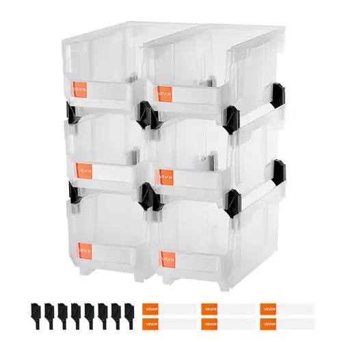 VEVOR Plastic Stackable Storage Bins,  14.8 x 8.5 x 7.1 inch (6 Pack), Plastic Containers for Organizing & Storage Bins for Closet, Garage, Small Parts, Office Supplies, Other Accessories, Transparent,dorm room inspo,college dorm essentials,dorm haul