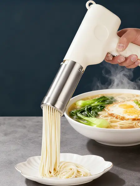 Handheld Electric Pasta Maker Machine - 5-In-1 Cordless Reusable Stainless Steel Mold, 200g Capacity, Type-C Charge, Thick Traditional Noodles, Various Shapes, Portable Detachable Square Kitchen Utensil for Quick Homemade Pasta & Family Meals Set