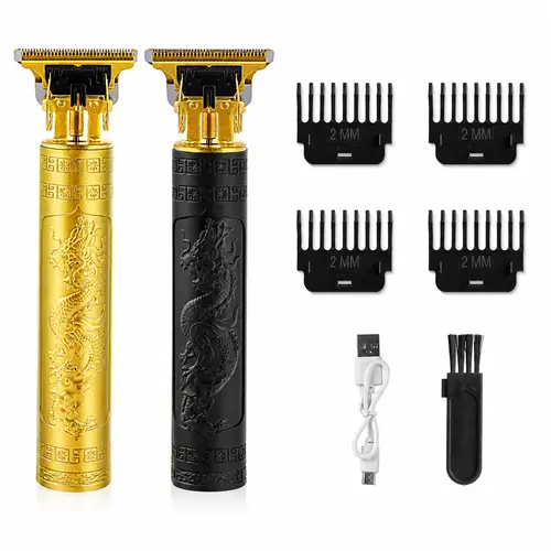Wireless Dragon Engraved Cordless Hair Trimmer Shaver Clipper Set - USB Port Rechargeable, 4 Guide Combs, Close-Cut Professional Barber Equipment for Men