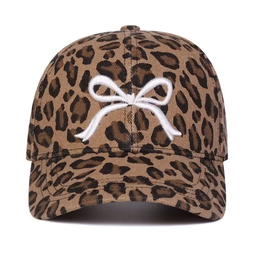 Unisex Leopard Print Baseball Cap with Bow Embroidery, Adjustable Fitted Sun Hat for Outdoor Travel Beach Vacation All Seasons Animal Print Snapback Leopard Vintage Hat Fitted Baseball Caps
