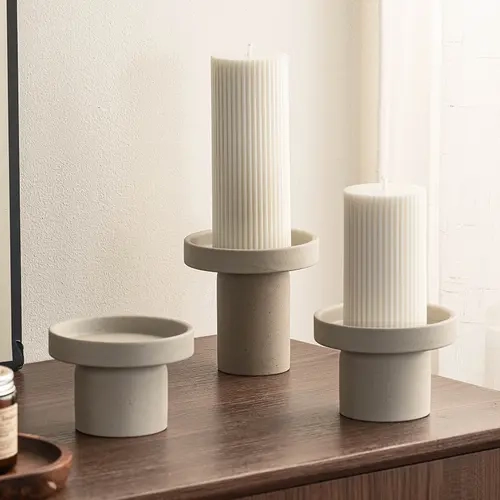 CEEFU Vintage Minimalist 3-Candle Capacity Ceramic Holder - 1200°C Fired Natural Clay, Grain Texture, Drip-Safe Lighting, Heat-Resistant, Sturdy, Furniture-Protecting, Vintage Modern Vibe Tabletop Decor (Candles Not Included),sohochic