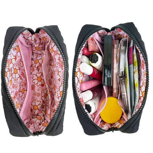 COZYLOUCIA Small Makeup Pouch with Floral Interior - Compact Makeup Storage Organizer, Mini Travel Products, Airplane Travel Accessories, Toiletry Bag, Gifts for Women, BackToSchool