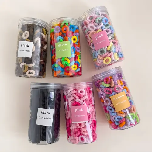 Bamboo-Joint Elastic Hair Ties for Girls, 250-Count Mixed-Color Elastic Hair Accessory in a Can, Fashion Lovers’ Essential for Daily Use & Gifting