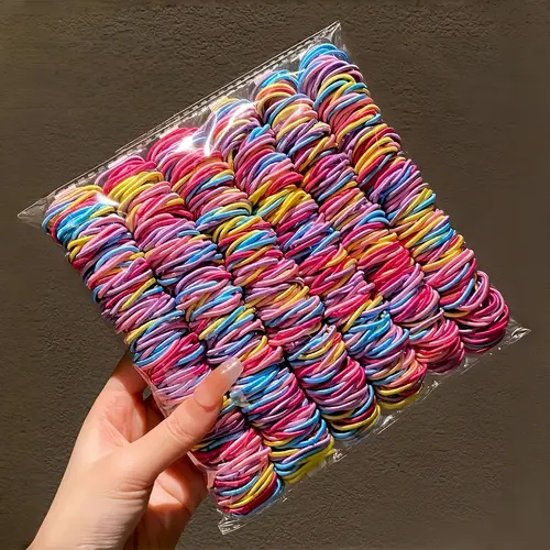 Kids' Fashion 500Pcs Polyester Casual Fashionable Hair Elastics - Colorful Seamless Tiny No-Snag Gentle Hair Ties for Girls' Braids, Ponytails, Everyday & Anniversary Use,sohochic