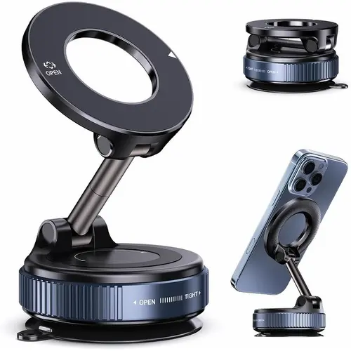 GUCCQUEEN Car Phone Holder, Adjustable Suction Cup Mounts & Holders for Car Interior, MagSafe-Compatible Magnetic Folding Mount for iPhone & Android, No Charging Required,toolupgrade
