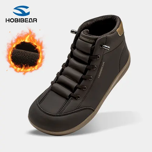 HOBIBEAR Women's Mid-Top Leather & PU Leather Wide Feet Slip-On Walking Boots - Warm Plush Lining, Flexible Rubber Sole, Anti-Slip Casual Trainers (Size 6.5 Wide Width),sohochic