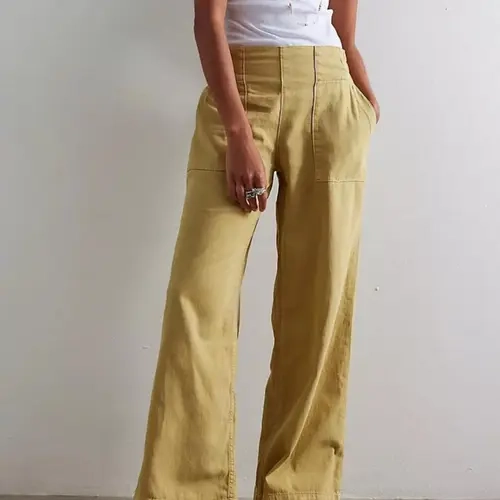 Womens Denim Pull-On Jeans Pockets High Waisted Baggy Straight Leg Stretchy Full Length Trousers