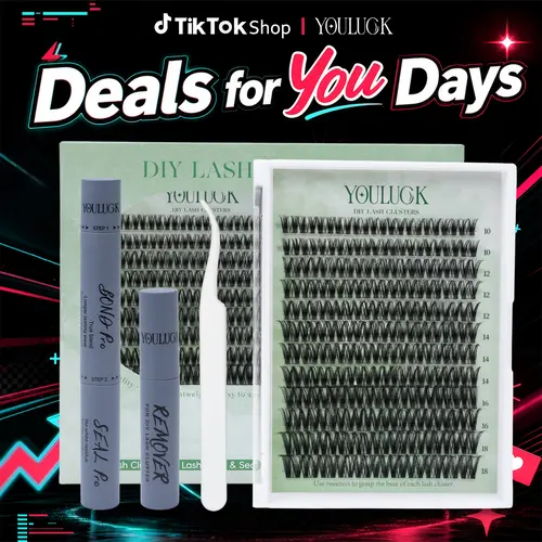 YOULUCK Velvet Touch 2.0 Gray Glue Cluster Lashes Kit - Waterproof, Lightweight, Natural Fluffy Individual Eyelash Extensions with Ultra-Thin Band, Bond Seal Remover, Ideal for Beginners (Makeup, DIY Lashes), Natural Lash Clusters