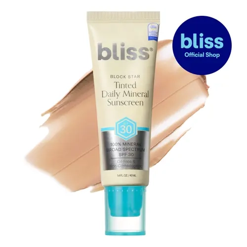 Bliss Block Star SPF 30 Daily Tinted Mineral Sunscreen with Zinc Oxide - All Skin Tones - 100% Mineral Broad Spectrum Sunscreen with Titanium Dioxide & Antioxidant Blend- 1.4 fl oz.