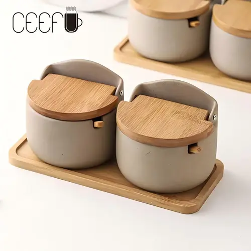 CEEFU Wabi-Sabi Ceramic Sugar Bowl & Spice Jar Set - Vintage High Porosity Pot, Flip Lid, Spoon, Antique-Ready Look, Wabi-Sabi Look Feels Quietly Elegant, Home Supplies, Kitchen Condiment Storage Canister, Ideal Wedding Gift,sohochic