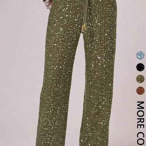 Women's Bohemian Style Beach Pants, Elegant Summer Sequined Long Trousers, Fashionable Holiday Wear, Ladies' Casual Fitted Womenswear, Chic Casual Trousers, Boho Casual Trousers