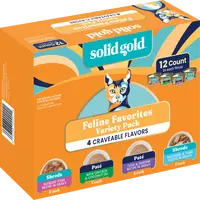 Solid Gold Feline Favorites Wet Food Variety 12 Pack for Cats Fish Assorted Flavors & Textures Complete Balanced Diet