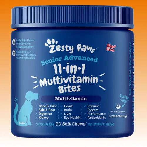Advanced Senior 11-in-1 Multivitamin Dog Nutritional Supplement Bites, 90 ct, Soft Chews, Natural Chicken Flavor